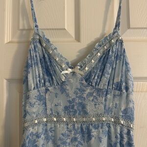 Altar'd State Light Blue Floral Lace Spaghetti Strap Maxi Dress